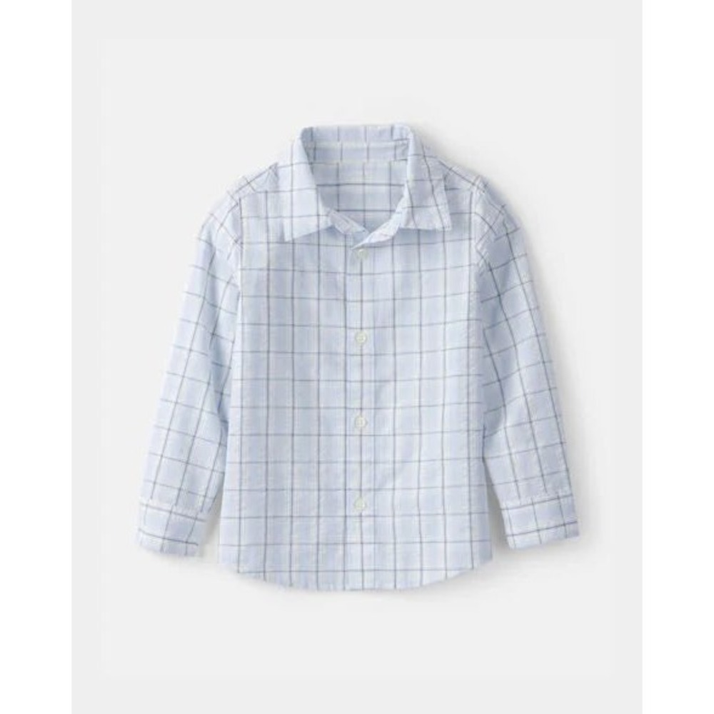 Carters Boys Light Blue White Plaid Long Sleeve Button Down Shirt